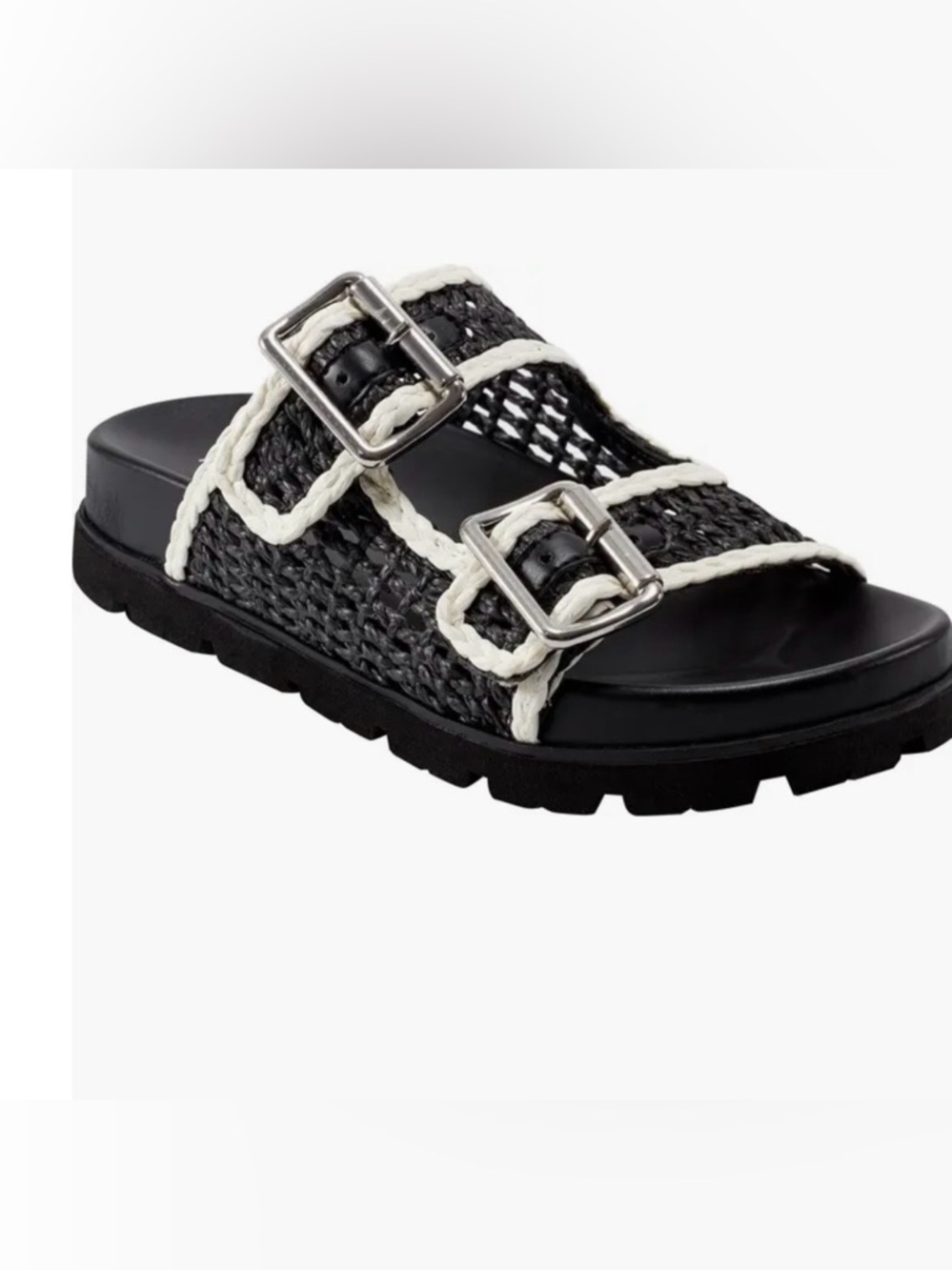 Mark Fisher Mylan Woven Dual-Buckle Slide Sandal - Black/White NEW 8